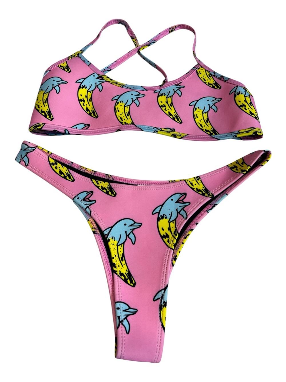 HOAKA x PONY Bikini Size Medium Pink Dolphin Neoprene Beach Swimwear